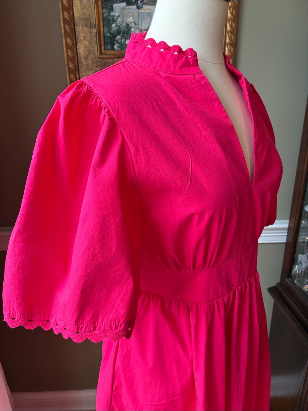 Sugarlips Vibrant Pink Eyelet-Trim Camden Poplin Midi Dress Size Medium - Picture 7 of 12
